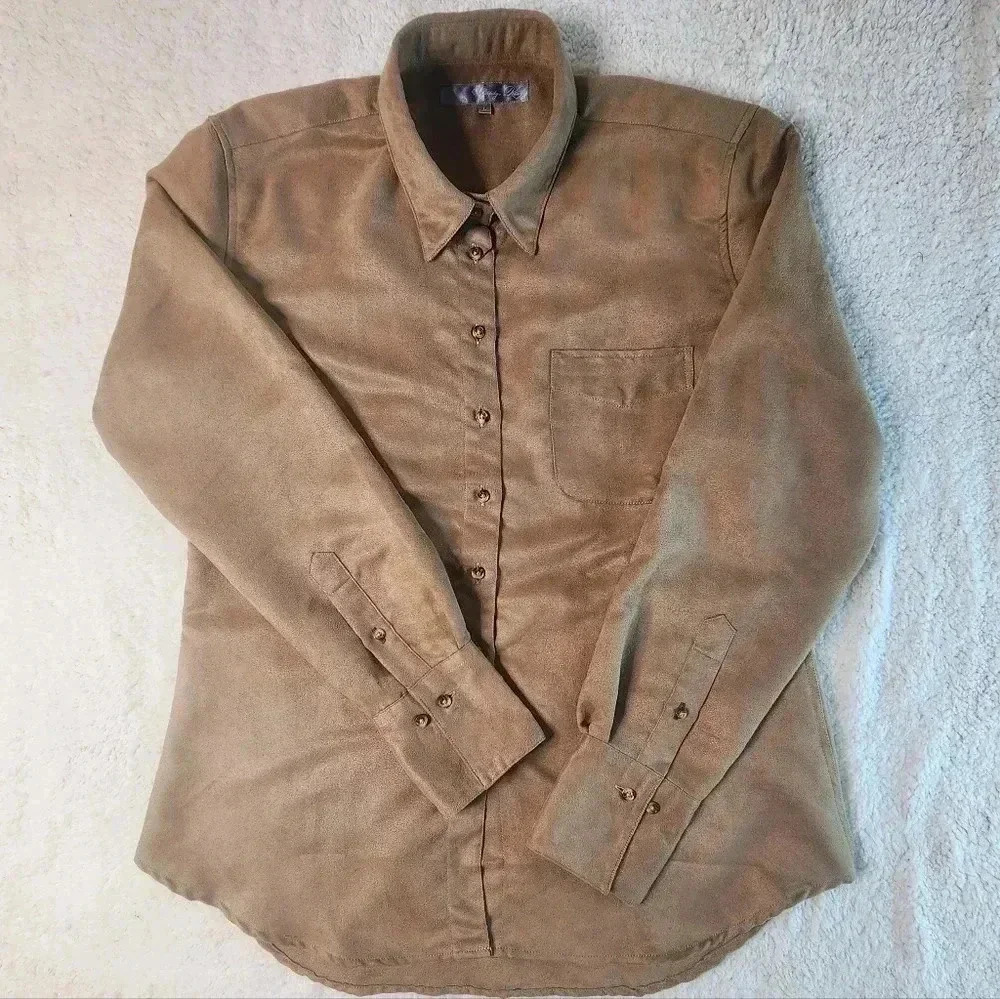 Claridge +King Microsuede Long Sleeve Boyfriend Style Shirt Womens Size L - Picture 3 of 10
